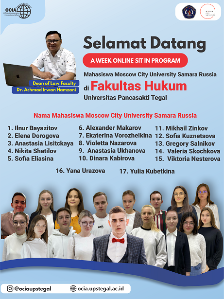 Selamat Datang A Week Online Sit In Program Mahasiswa Moscow City University Samara Rusia di Fakultas Hukum Universitas Pancasakti Tegal