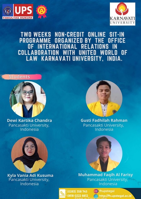 Two Weeks Non-Credit Online Sit-In Programme Organized by The Office of International Relations in Collaboration with United World of Law Karnavati University, India